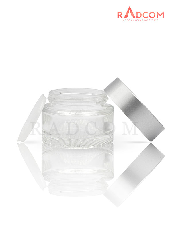 50 GM Clear Mesh Jar with Matt Silver Cap with Lid & Wad